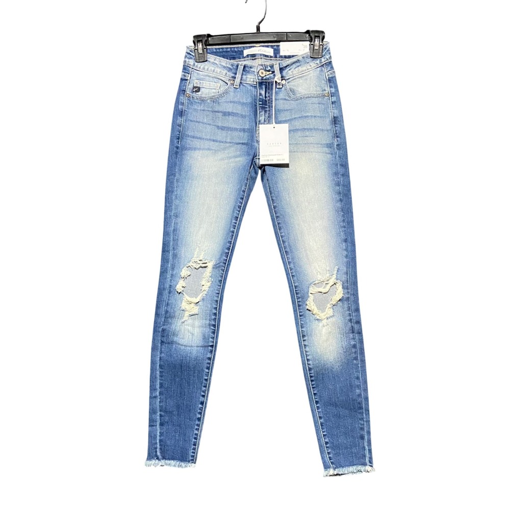 KanCan Mid Rise‎ Super Skinny Distressed Light Wash Jeans KC8274M Size 3/25 NEW